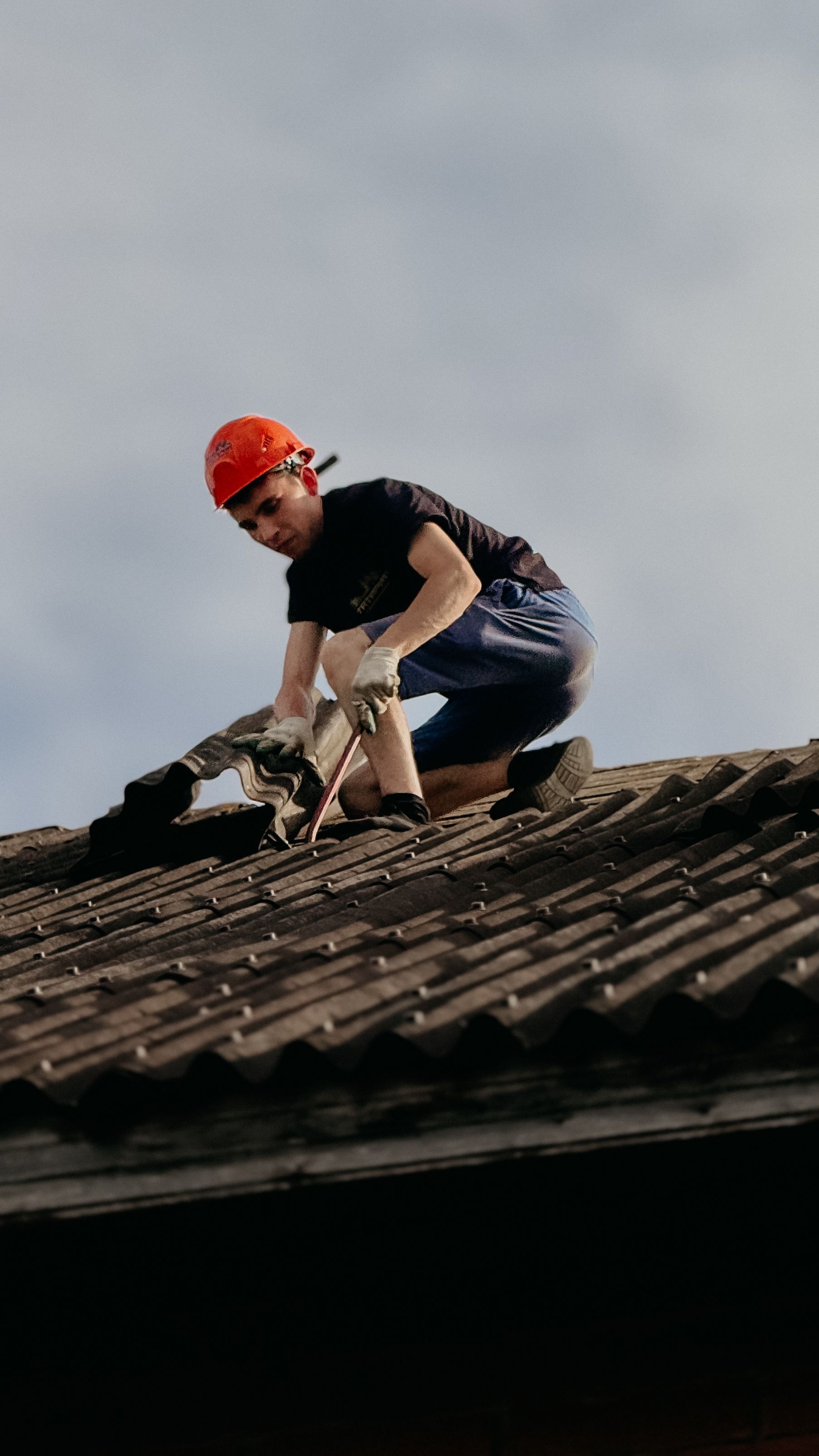 Professional roofing work in progress